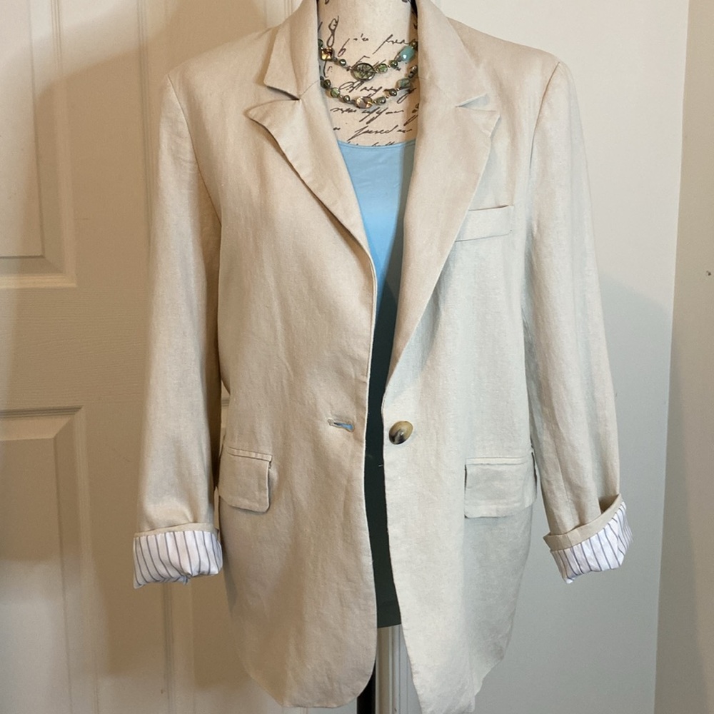 Linen oversized Fit Blazer with Notched Lapel - European jacket color: sand